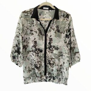 REITMANS Green & White Sheer Floral Blouse
